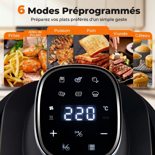 Coast Airfryer 4L – Heißluftfritteuse mit Glasgehäuse – 1500 W – Zwei stapelbare Frittierkörbe – Deckel – Thermostat bis 220 °C – Schwarz