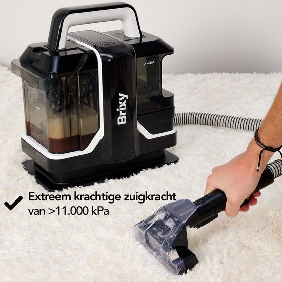Brixy Professional Teppichreiniger - Fleckenreiniger - 2 Bürsten - Leistungsstark und tragbar - Sofa-Reiniger - Möbel-Reiniger - Sitz-Reiniger - Schwarz