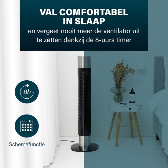 Intelligenter Turmventilator – ohne Flügel – mit App und Fernbedienung – Timer – energieeffizient – Princess 358280 – Schwarz