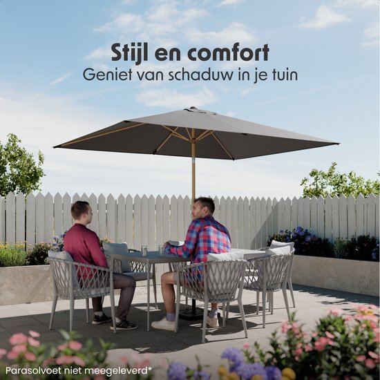 LifeGoods Sonnenschirm - Garten - 270x180cm - 30° neigbar - Wasserdicht - UPF50+ - Holzbeschichtung - Dunkelgrau