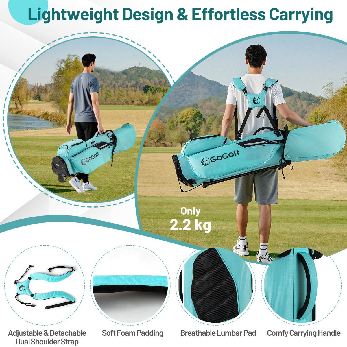 Coast Golf-Standtasche – 8 Fächer – 5 Staufächer – türkis