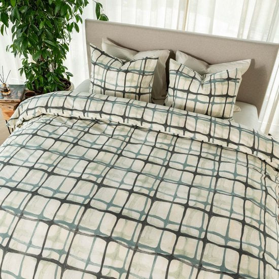 Kayori Yasu Bettbezug aus Baumwolle – 200 x 200–220 + 2 Kissenbezüge – Doppelbett – Einzigartiges Muster – Blau