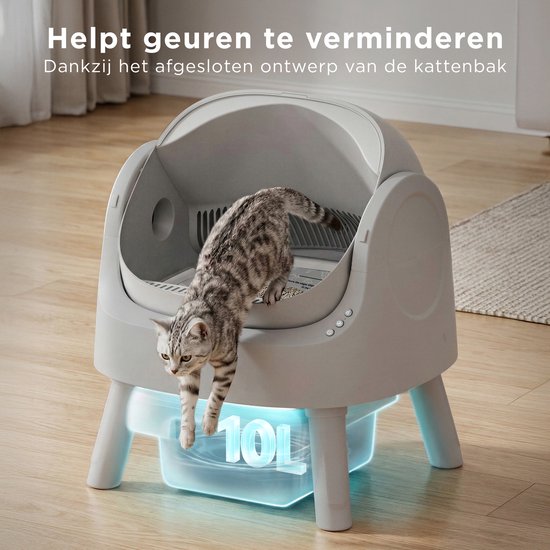 TrevoPet® Automatisches Katzenklo - Selbstreinigend & Sicher - Für Katzen bis zu 12KG - Inkl. Matte, 60 Abfallbeutel & Zubehör - 10L Abfallbehälter - Grau