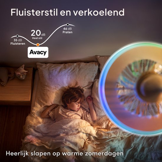 Avacy Deckenventilator mit Beleuchtung – Deckenventilator mit Leuchte – Deckenleuchte – LED RGBW – Tuya WLAN Smart – Fernbedienung – ⌀ 50 cm – Weiß