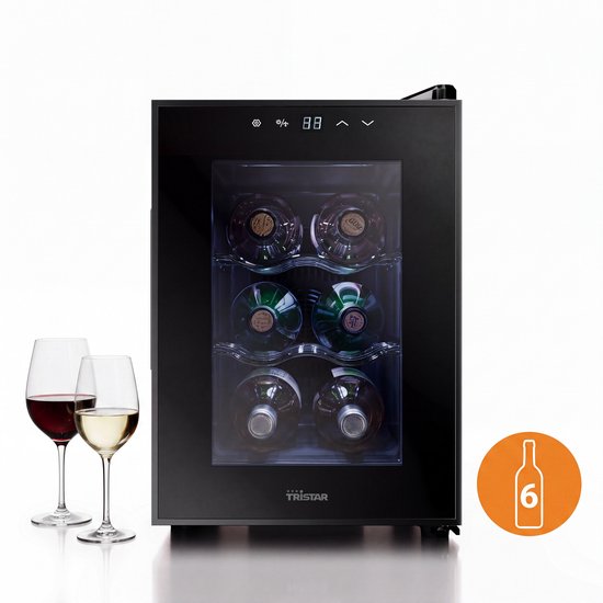 Tristar WR-7506 – Weinkühlschrank für 6 Flaschen – Weinklimaschrank – 5 ⁰C bis 18 ⁰C – Schwarz