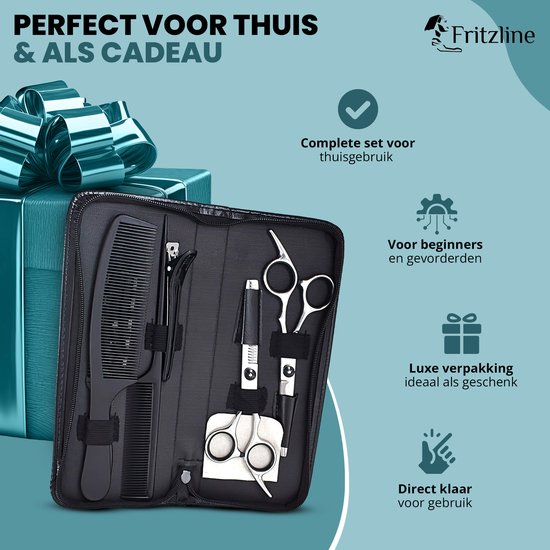 Fritzline 9-teiliges Friseurset – Friseurscheren – Friseurkittel – Haarschere – Friseur – Friseurschere – Ausdünnschere – Ausdünnschere für Friseure – professionelles Friseurset – Friseurkittel – Friseurjacke – Friseurbedarf