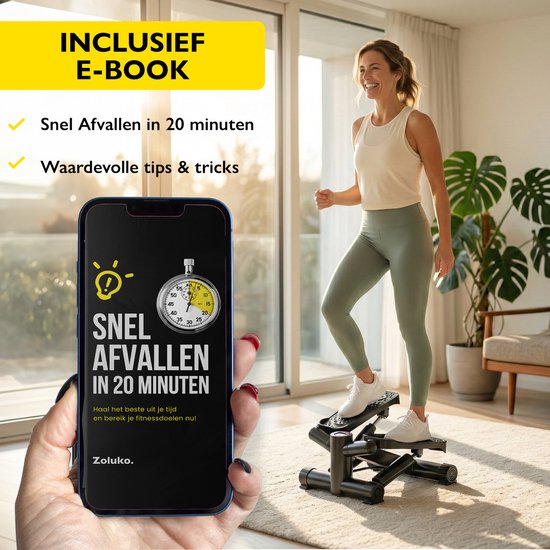Zoluko Stepper mit Widerstand - Inklusive Widerstandsbänder und E-Book - Stepper Fitness - Fitness Step - Mini Stepper - Step Fitness - Aerobic Step - Step - Stepper Fitness Gerät - Heimtrainer - Schwarz