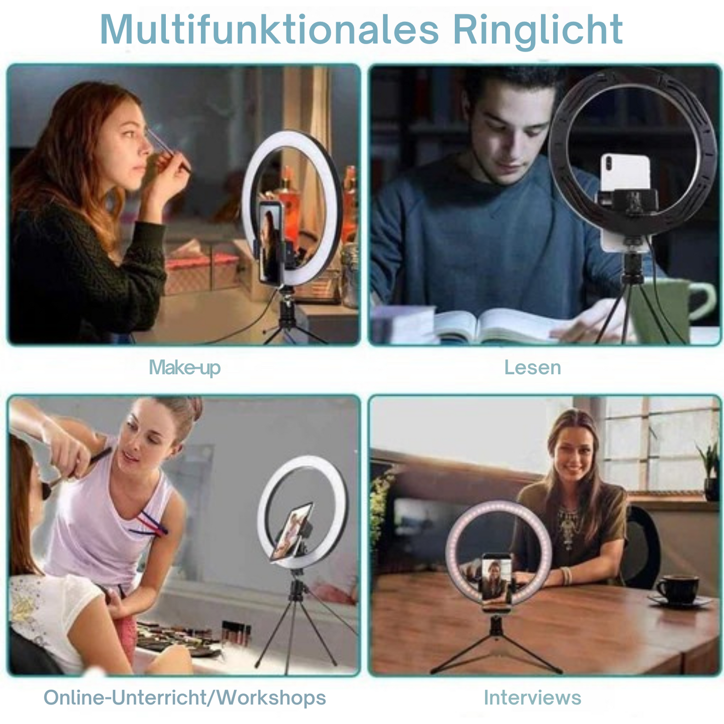LED Ringlampe mit Stativ - TikTok Licht - 10 Dimmstufen - USB - 26 cm/10 Zoll - Schwarz