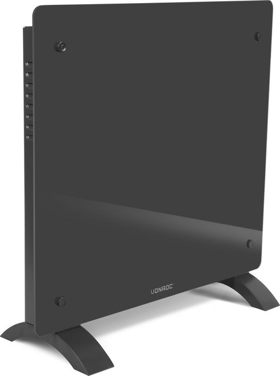 VONROC Luxury electric heater - Konvektorheizung mit Glasscheibe - 500W/1000W - Beheizt Räume bis zu 12m2 - Gesteuert sowohl mit App (über Wifi) als auch manuell - Einstellbarer Thermostat und Timer - Grau