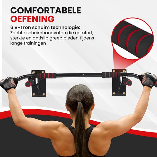 TTD® Premium Klimmzugstange - Klimmzugstation - Wandklimmzugstange - Dip Station - Dip Bars - Home Sports - Home Fitness - Hochwertige Materialien - Extra stabile Befestigungsteile - Home Workout - Schwarz/Rot