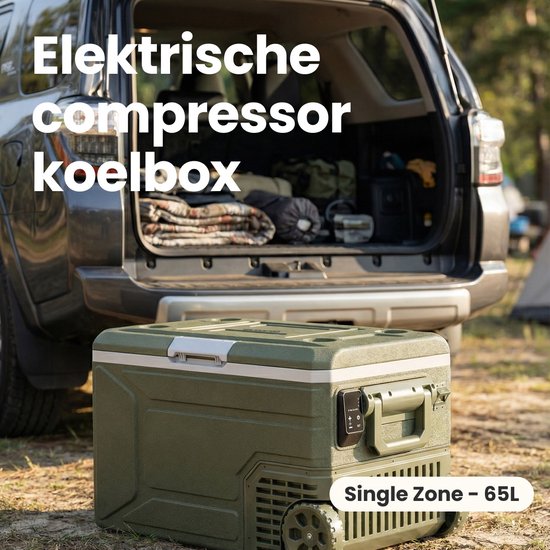 Auronic Electric Cool Box - Kompressor - 64L - 12V und 240 Volt - Camping Kühlschrank - Frigobox Auto - Mit Rädern und Griff - Grün