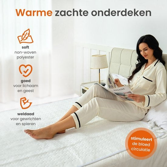 Goliving Electric Blanket - 2-Personen - Wärmedecke - Elektrische Decke - 3 Wärmestufen - Timerfunktion - 60 Watt - Polyester - 160 x 140 cm - Weiß
