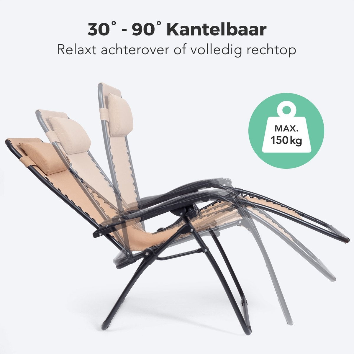 LifeGoods Faltbare Gartenstühle - 2 Stück - 30Â°-90Â° Verstellbar - Metall - Beige