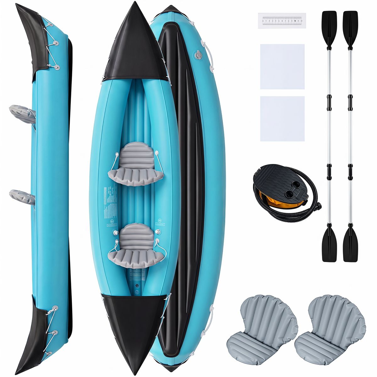 Coast Aufblasbares Kajak-Set für 2 Personen – mit Paddeln und Fußpumpe – Blau – 321 x 92 x 45 cm