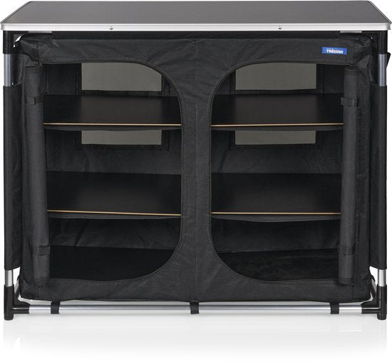 Outdoor-Campingküche – Campingschrank – Außenküche – 6 Fächer – Aluminiumrahmen – verstellbare Beine – grau – Tristar KI-0769