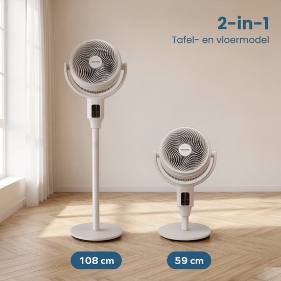 Auronic Stativventilator – Tisch- und Standventilator – 9 Stufen und Timer – Luftkühler – Leise – Mit Fernbedienung und Display – Ventilator – Weiß