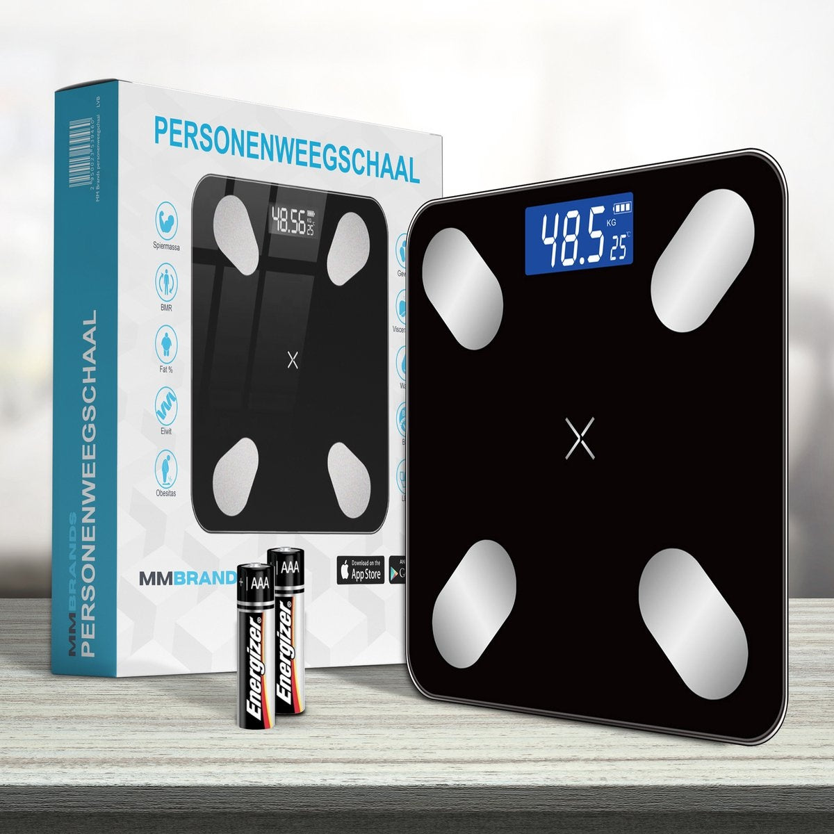MM Brands People Scale - Digitale Personenwaage mit Körperanalyse - Inklusive App