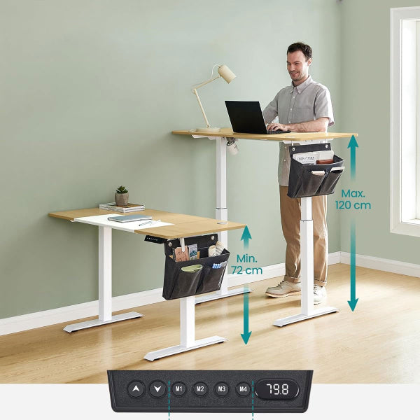Songmics Elektrisch höhenverstellbarer Schreibtisch – 120 x 60 cm – Beige/Weiß