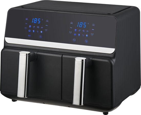 Nexxt Digital Double Airfryer XXL - Heißluftfritteuse mit Touchscreen - Fassungsvermögen 5,5 + 3,5 Liter - 8 Kochprogramme - Schwarz