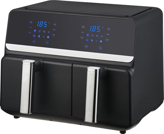 Nexxt Digital Double Airfryer XXL - Heißluftfritteuse mit Touchscreen - Fassungsvermögen 5,5 + 3,5 Liter - 8 Kochprogramme - Schwarz