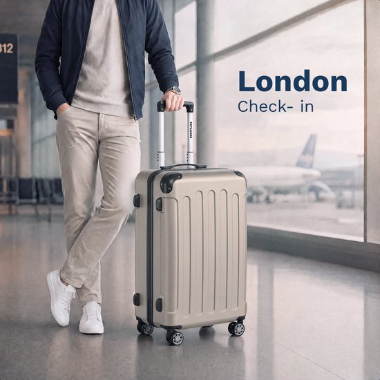 TRVLMORE Reisekoffer 70 l – Hartschalenkoffer aus ABS – 360°-Rollen – Zahlenschloss – Champagner