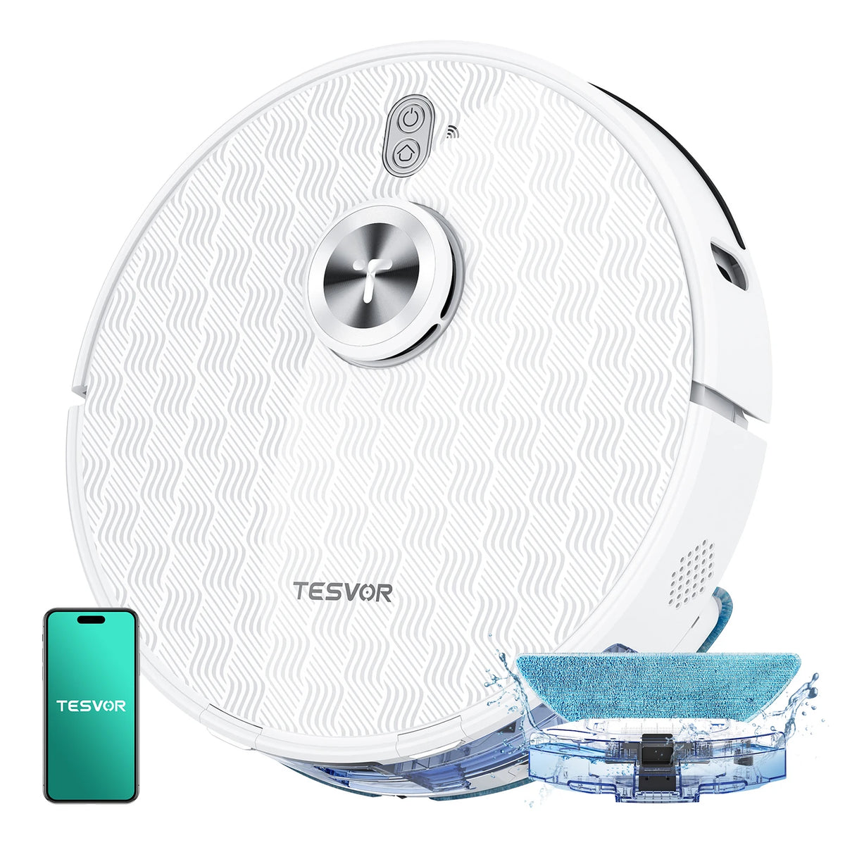 Tesvor S8 Pro Roboterstaubsauger mit Wischfunktion – 8000 Pa Saugkraft, LiDAR-Navigation, Teppicherkennung, 240 Min. Betriebszeit – Weiß – 116,84 × 76,2 × 38,1 cm