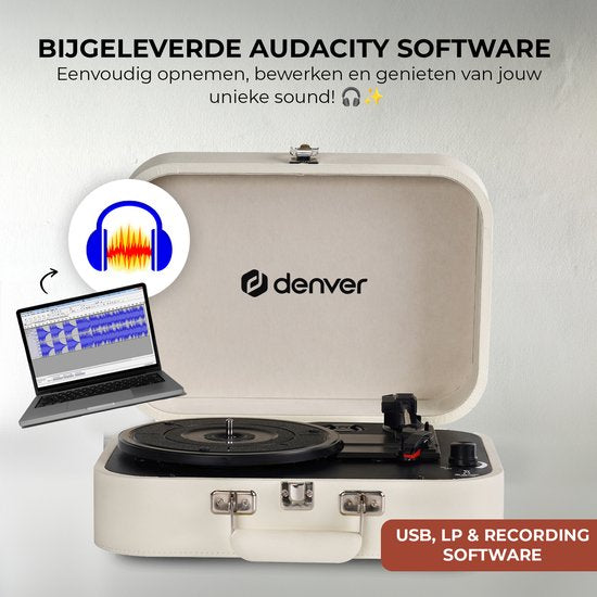 Denver Plattenspieler - Eingebaute Lautsprecher und Verstärker - Inkl. PC Software - Auto-Stop - Retro - VPL130