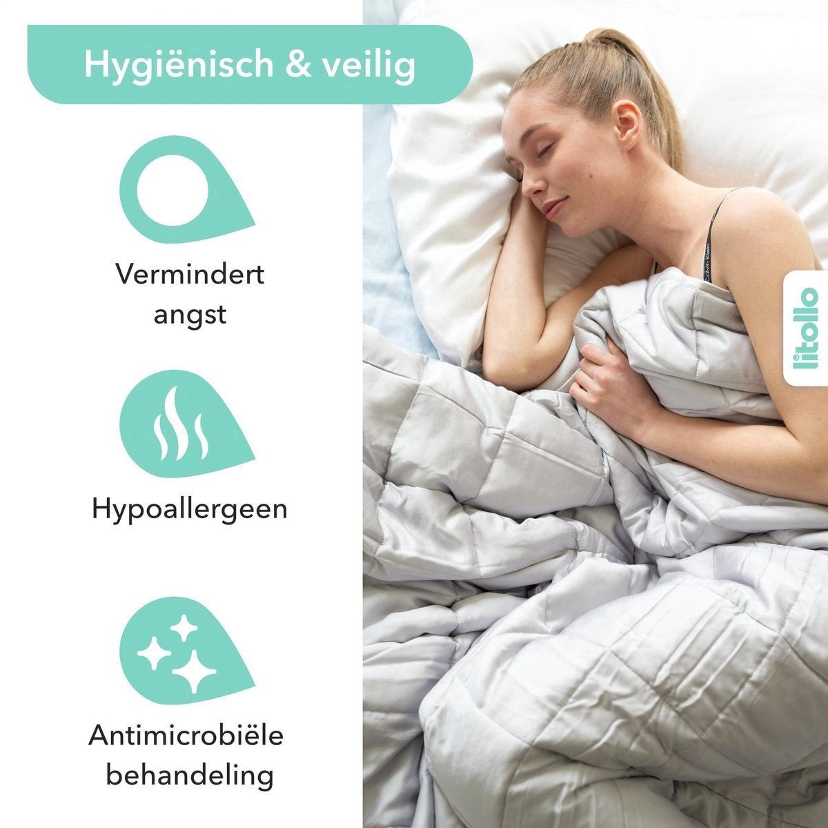 Litollo Beschwerungsdecke 10 kg mit Außenbezug Sternenmuster - Beschwerungsdecke - Langlebiges Bambusmaterial - Grau - 150x200cm