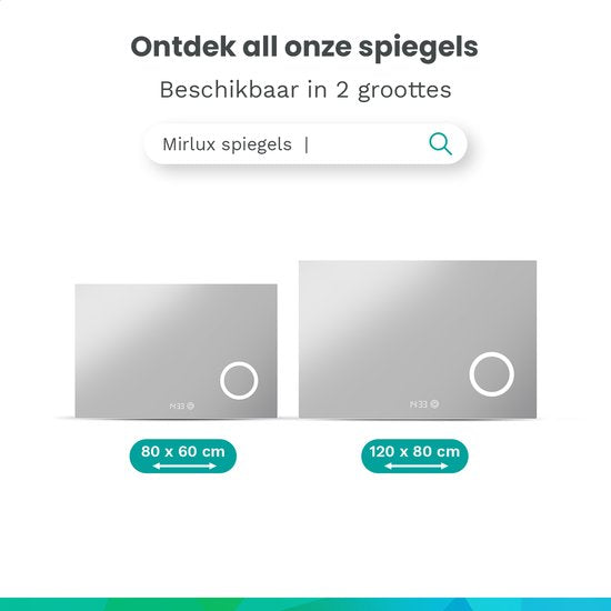 Mirlux Badezimmerspiegel - LED-Beleuchtung & Heizung - Rechteckig - Anti-Kondensation - 80x60CM