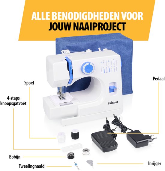 Tristar SM‑6003 Nähmaschine – 14 Stiche – Automatischer Einfädler & Freiarm – LED-Beleuchtung – Inklusive Zubehör – Für Anfänger