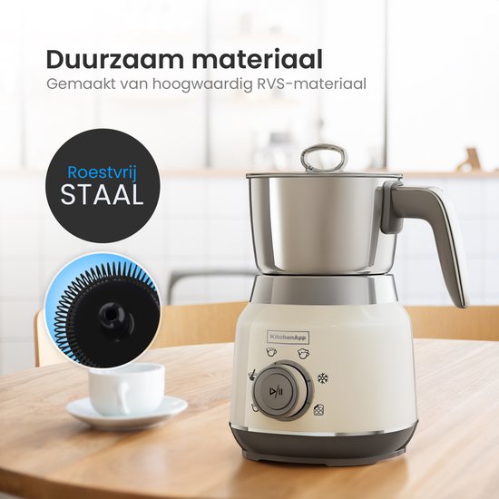 KitchenApp Retro Milchaufschäumer Edelstahlkännchen - PFAS-frei - spülmaschinenfest - Beige