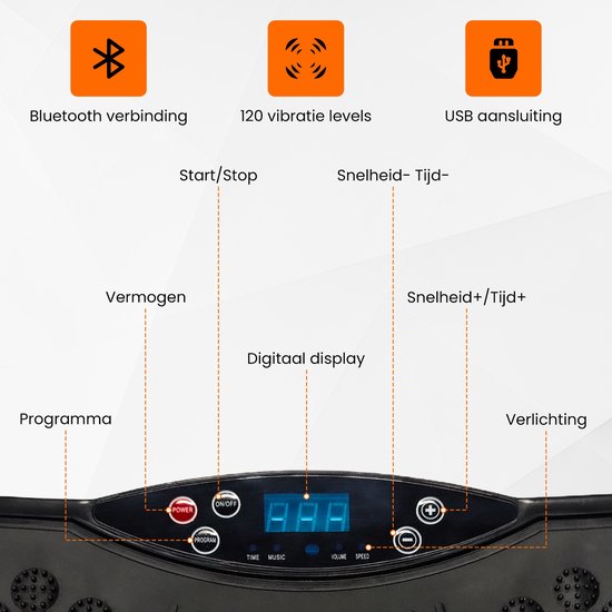 Fitby Vibrationsplatte – Fitness-Vibrationsplatte – Powerplate – inkl. Widerstandsbänder und Griffe – mit Fernbedienung – 3 Trainingsmodi – 120 Geschwindigkeitsstufen – Schwarz