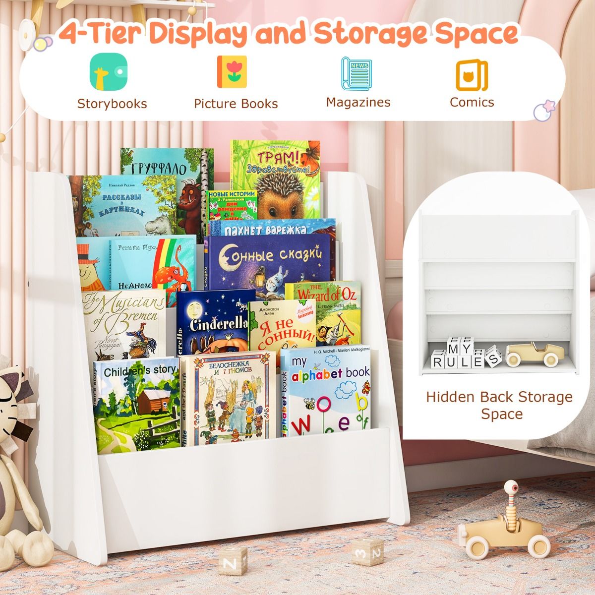 Coast Kinderbuchregal – 4 Fächer – Zeitschriftenhalter – weiß