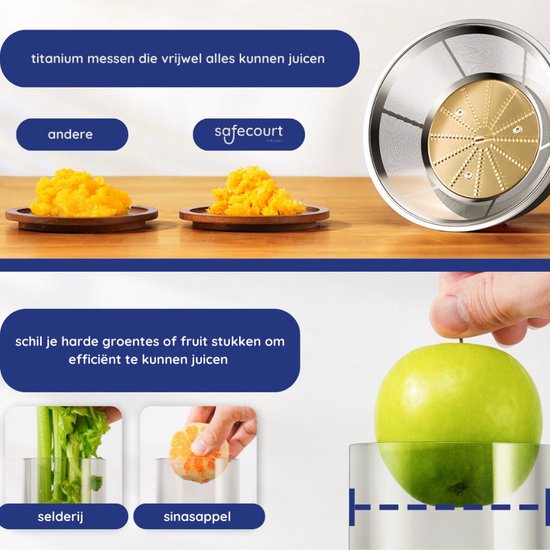 Safecourt Kitchen Entsafter - Saftpresse für Obst und Gemüse - große Einfüllöffnung - 3 Geschwindigkeiten - 1200 Watt