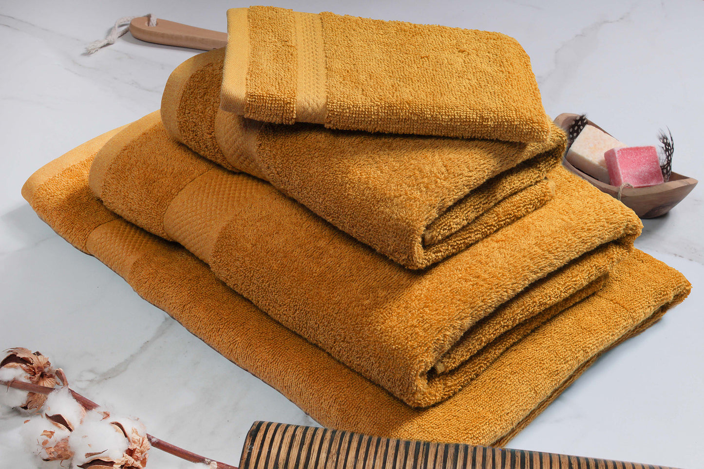 Doubledry Hotel Collection Handtuchset – 3-teilig – 50 x 100 cm – Ockergelb