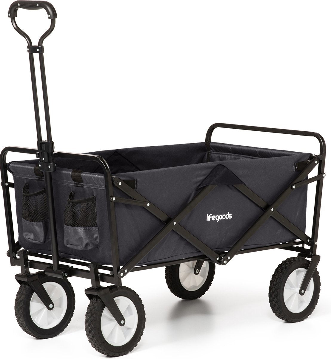 LifeGoods Bollerwagen - faltbar - drehbare Räder - 70kg Tragfähigkeit - Schwarz
