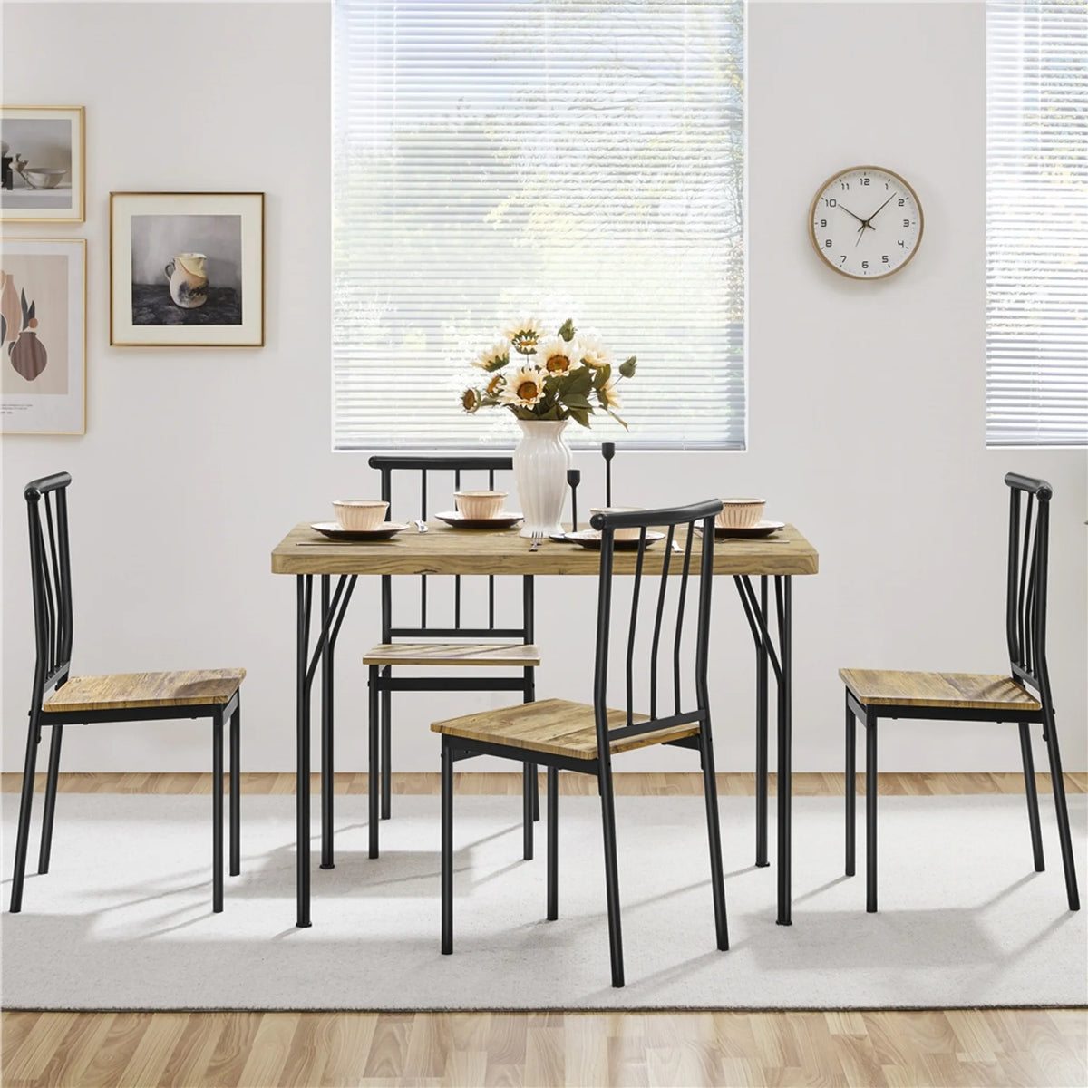 Yaheetech 5-teiliges Esszimmer-Set für 4 Personen – Tisch mit 4 Stühlen – 110 x 70 x 76,5 cm – Braun