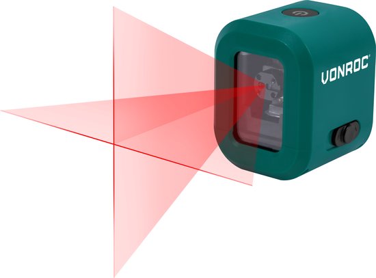 VONROC Kreuzlinienlaser - Rot - 4V Akku - 1800mAh - Selbstnivellierend - 10 Meter Reichweite - Inkl. Halterung, USB-C Kabel & Aufbewahrungstasche