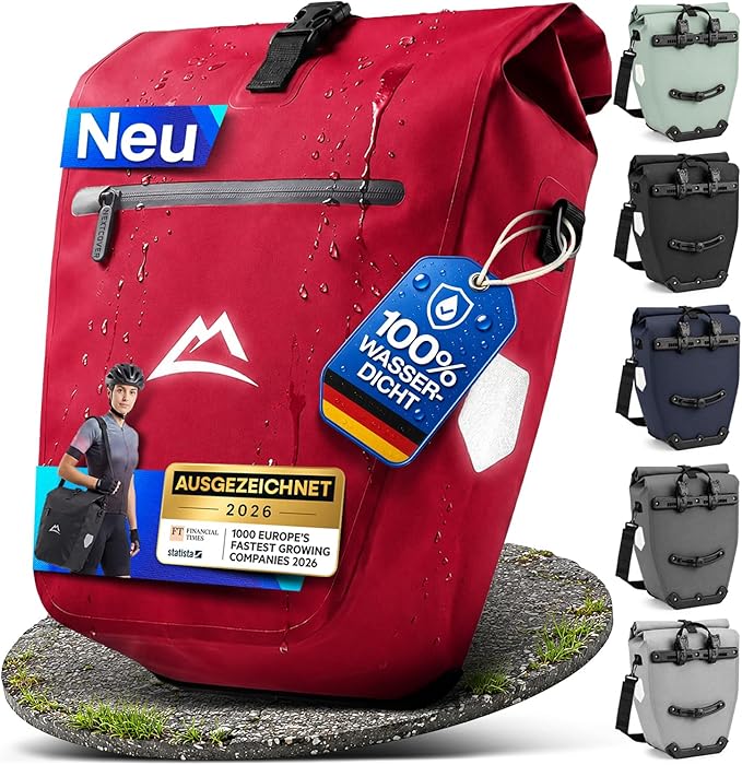 Nextcover Fahrradtasche – 28 l – TPU – Rollverschluss – Gepäckträger – Rot