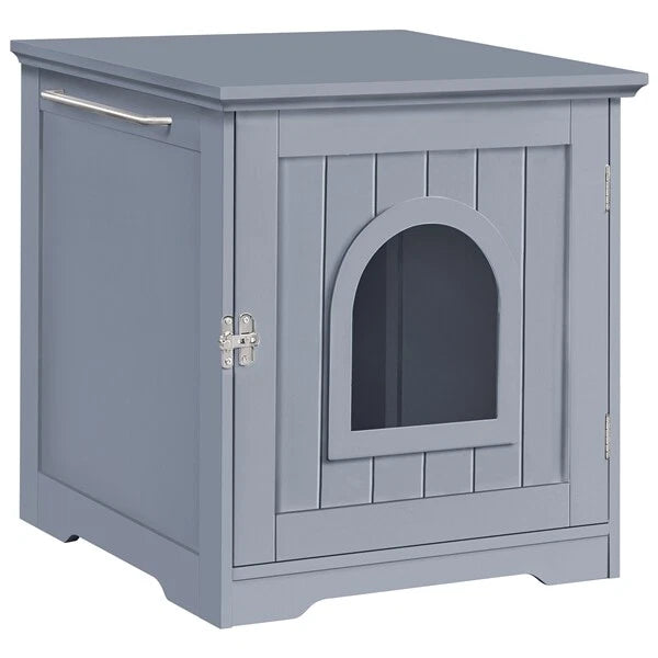 Yaheetech Katzentoiletten-Schrank 48,5 x 51 x 51,5 cm – Grau – Katzenhaus mit versteckter Katzentoilette und Beistelltisch