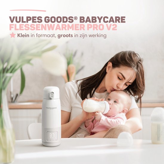 Vulpes Goods® BabyCare - Thermosflaschenwärmer für unterwegs - 500ML - Flaschenwärmer - Edelstahl - 6400 mAh - 500ML - Wiederaufladbar - Kabellos & tragbar - Für alle Arten von Babyflaschen - mit Wärmespeicherung - Babynahrung - PRO V2