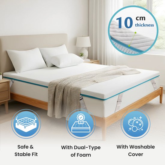 Ella Ergo Topper 90 x 200 cm – 10 cm dicke Matratzenauflage – Matratzenauflage aus gelinfundiertem Memory-Schaum und Aircell-Schaum – mittlere Härte