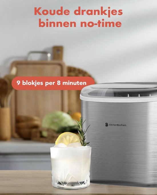 Eiswürfelmaschine - Eiswürfelbereiter mit Eisportionierer - 9 Würfel in 8 Min. - Tragbar mit Griff - Edelstahl