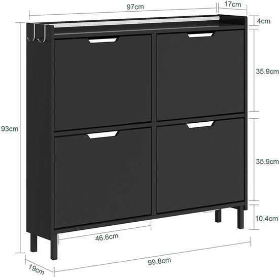 SoBuy Schuhschrank für den Eingangsbereich – Schuhregal aus Holz mit LED-Beleuchtung und Design – Für den Eingangsbereich und den Flur, für kleine Räume – Schwarz, 100 x 19 x 93 cm, FSR100-E-SCH