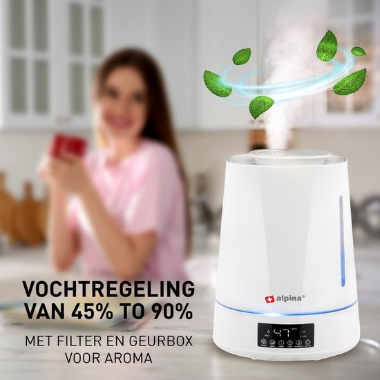 alpina Luftbefeuchter 4L - Luftbefeuchter - Aroma Diffusor mit Timer - Fernbedienung - Weiß