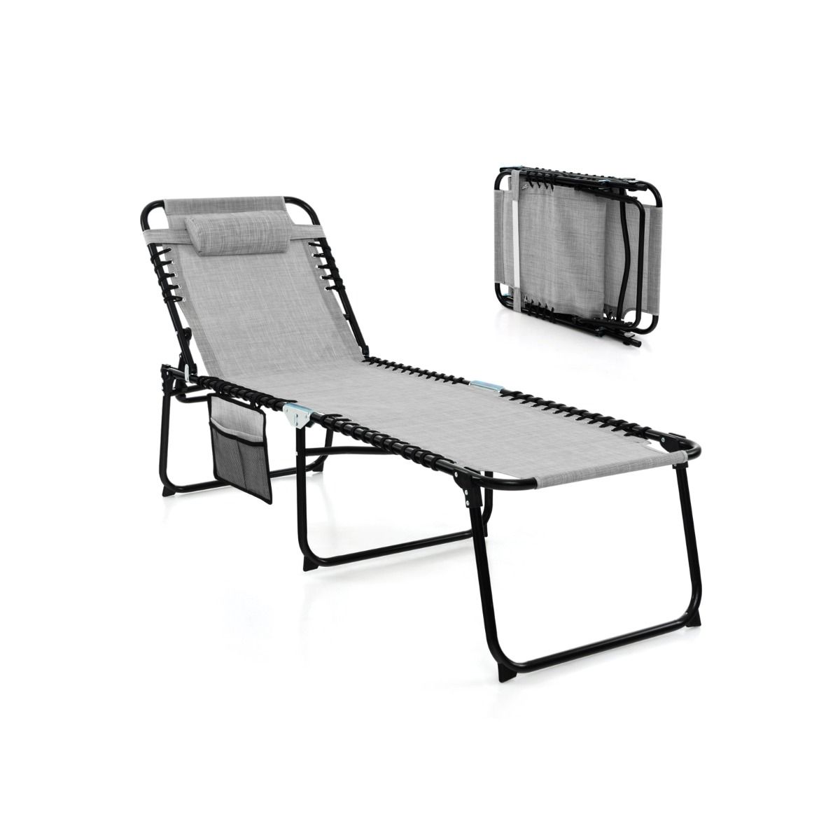 Coast Garden Lounger - Sonnenliege mit Seitentasche und Kopfstütze - klappbar - mit verstellbarer Rückenlehne - grau