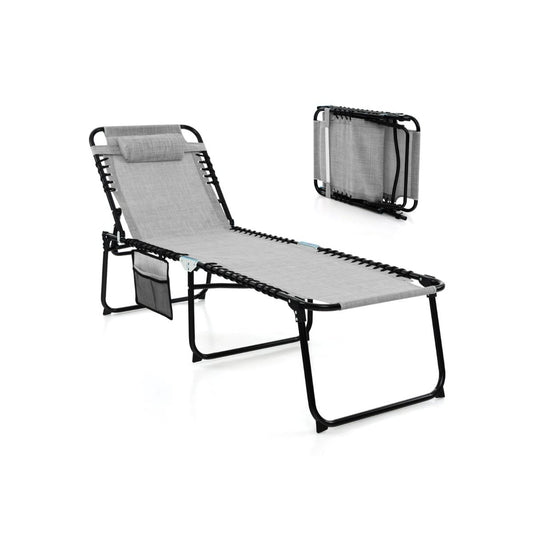 Coast Garden Lounger - Sonnenliege mit Seitentasche und Kopfstütze - klappbar - mit verstellbarer Rückenlehne - grau