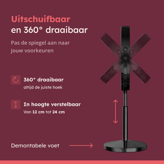 Fraay® XXL Make-up-Spiegel mit LED-Beleuchtung – 10-fache Vergrößerung – Vergrößerungsspiegel mit Licht – Wiederaufladbar – Rasierspiegel – Badezimmerspiegel – Schwarz