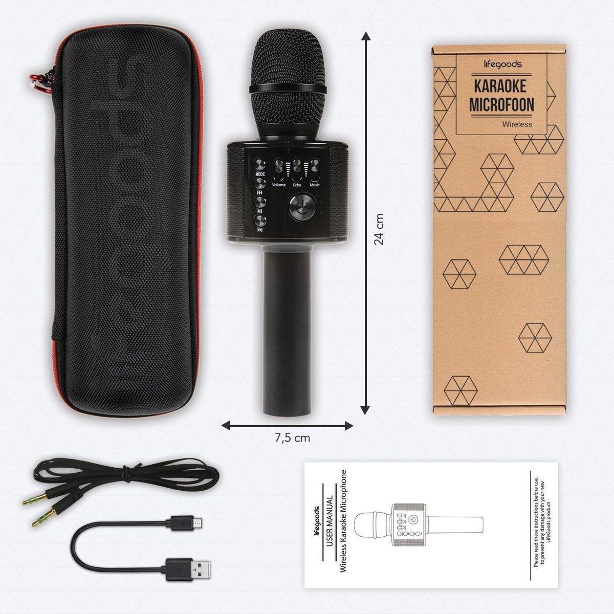 LifeGoods Karaoke-Mikrofon - Bluetooth - Drahtlos - mit Lautsprecher - Schwarz