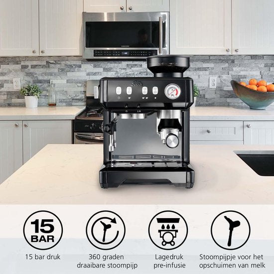 Solis Grind & Infuse Compact 1018 Kolbenmaschine - Espressomaschine - Geeignet für Pads - Edelstahl Schwarz